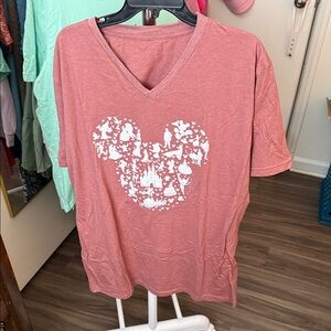 Pink V-Neck T-Shirt with White Graphic